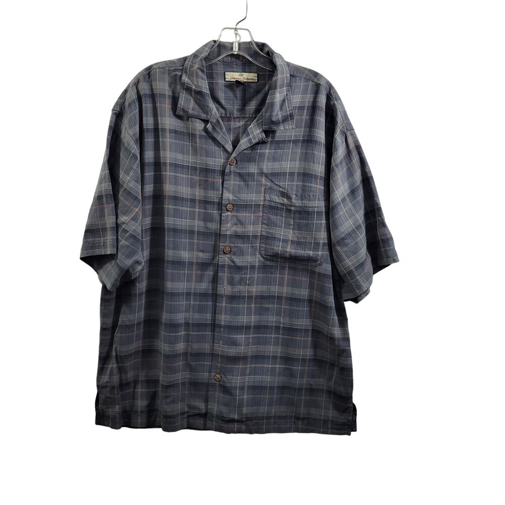 Tommy Bahama 100% Silk Gray Plaid Button Front Shirt Size XL 62324-0828 - Picture 1 of 5
